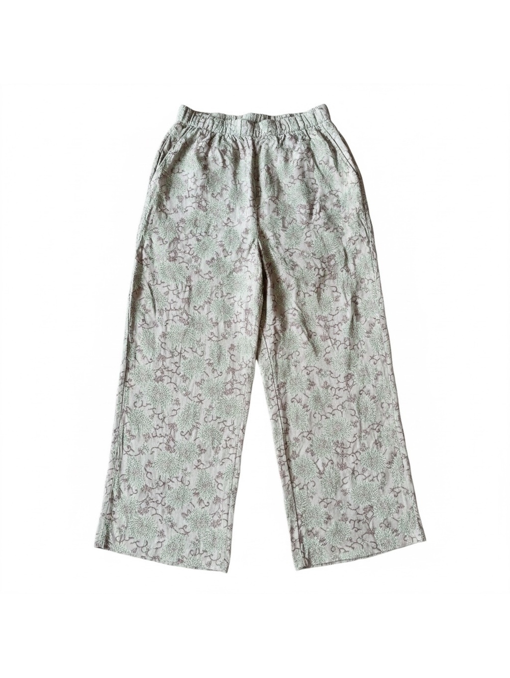 Bryn Walker Women's Cropped Embroidered Floral Beige Green S Pants Earthtones